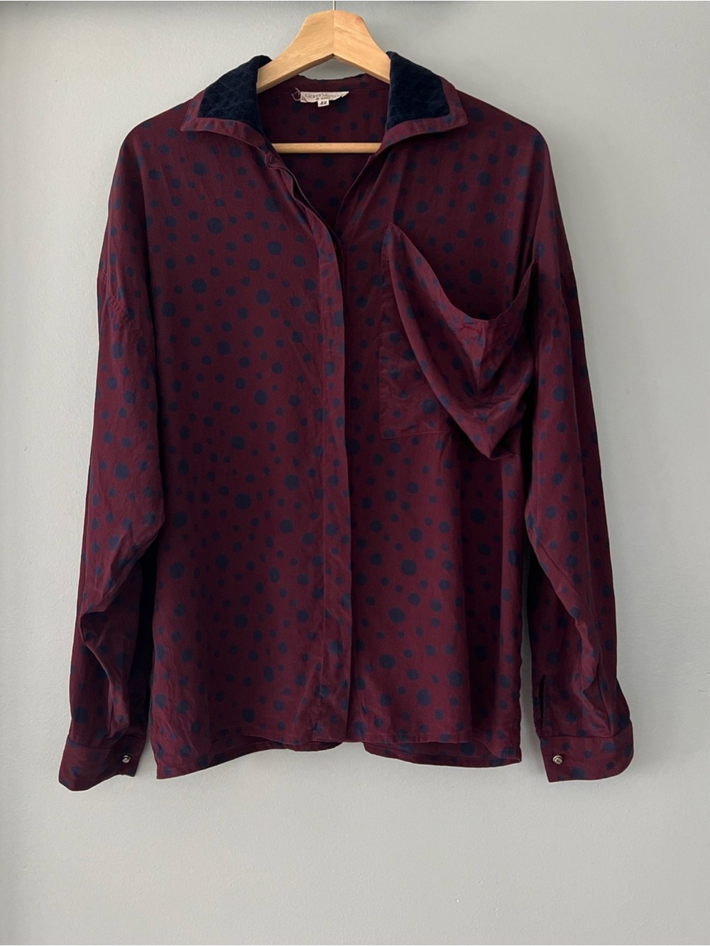 VTG 80s Gianni Versace Silk Blouse Burgundy Navy Abstract Loose Top Women’s 42